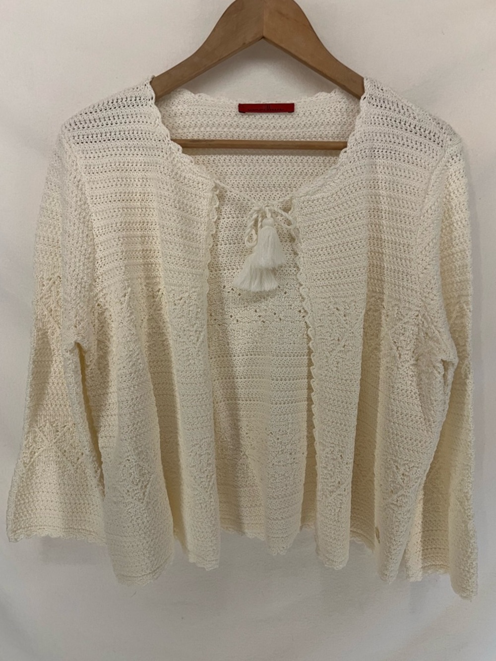 Carolina Herrera Cream Crochet Tie Front Cardigan Sweater Size L